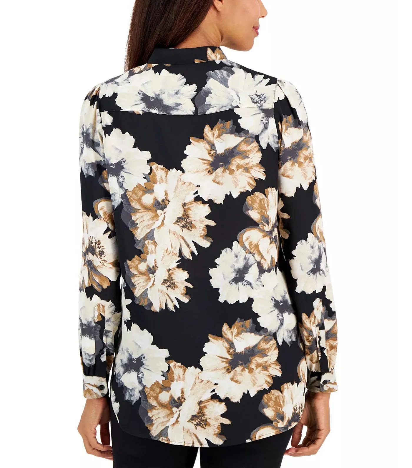 AK Women's Long-Sleeve Printed Poet Blouse Anne Black/Crema