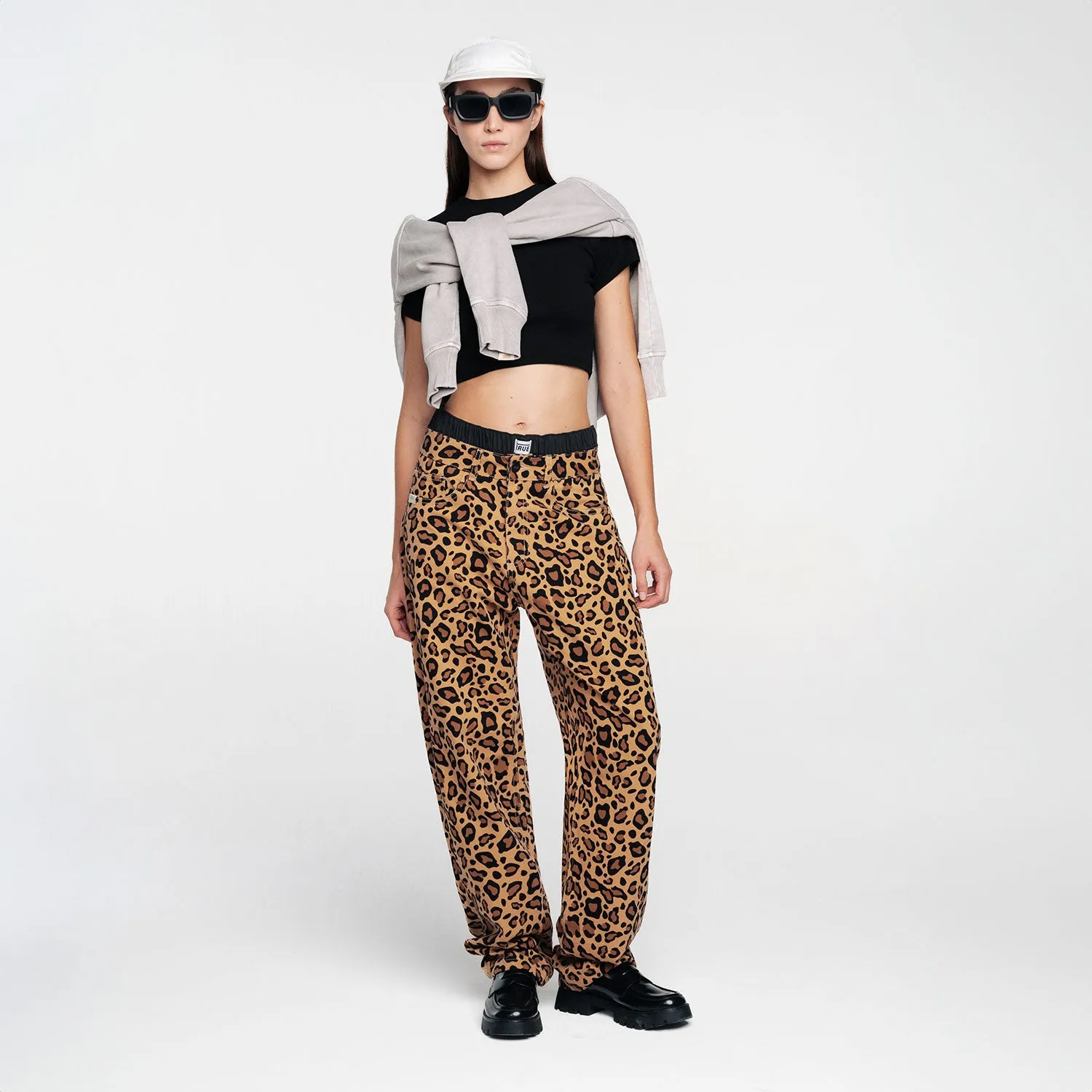 Animal Print Straight Leg Laser Pants - Leopard