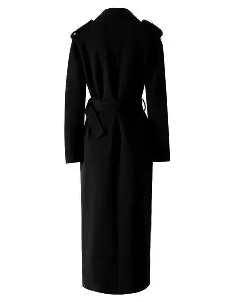 Belted Long Embroidered Wool-Blend Coat