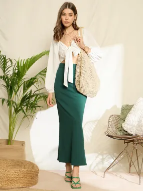 Berrylush Women Solid Green High-Rise Waist Thigh-High Slit Slip-On Straight Hem Pencil Maxi Skirt