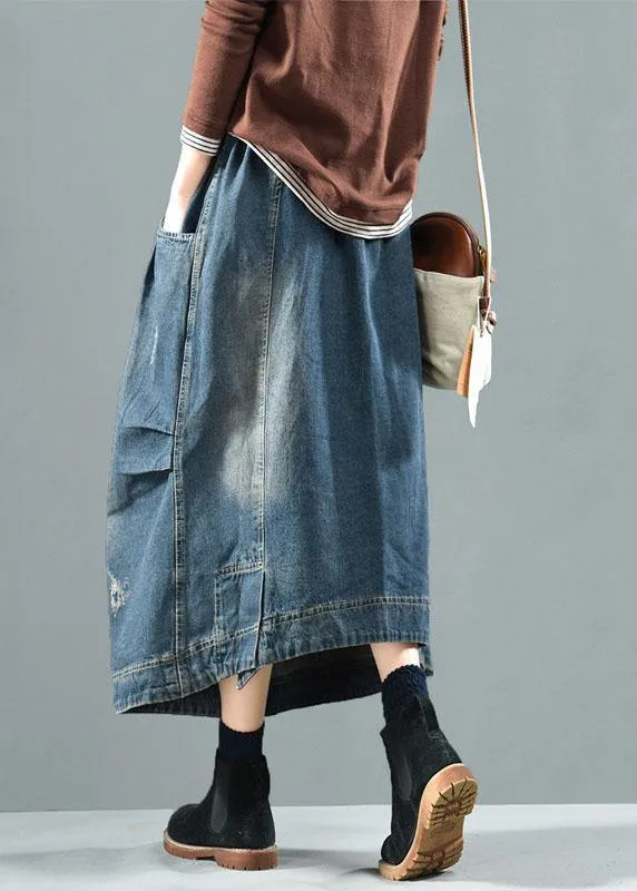 Blue-Diamond Pockets Retro Patchwork Skirts Denim