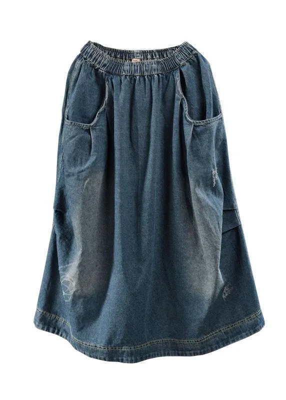 Blue-Diamond Pockets Retro Patchwork Skirts Denim