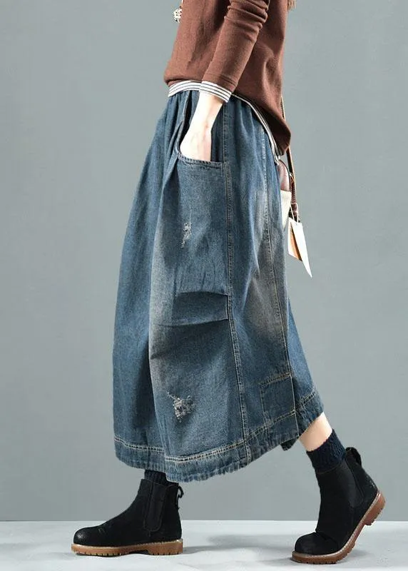 Blue-Diamond Pockets Retro Patchwork Skirts Denim