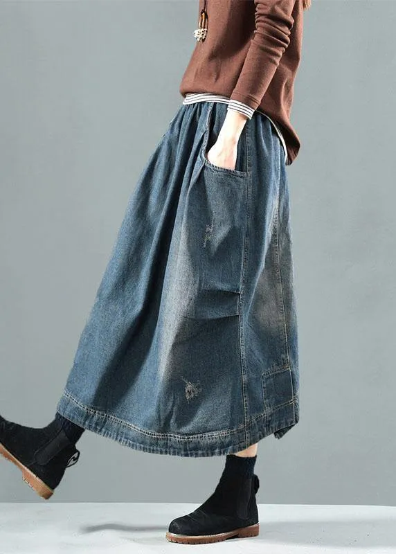 Blue-Diamond Pockets Retro Patchwork Skirts Denim