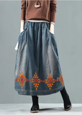 Blue-Diamond Pockets Retro Patchwork Skirts Denim