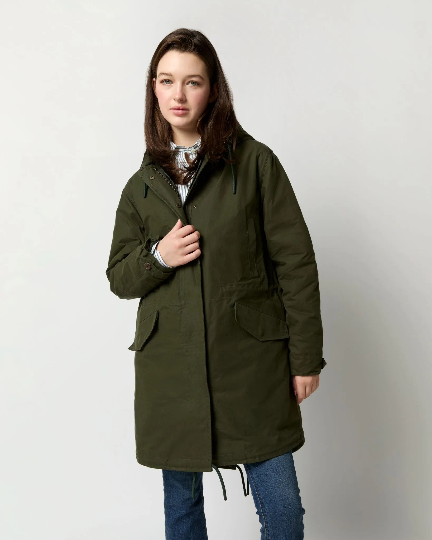 Cashpad Fishtail Parka in Forest Dry Waxed Poplin