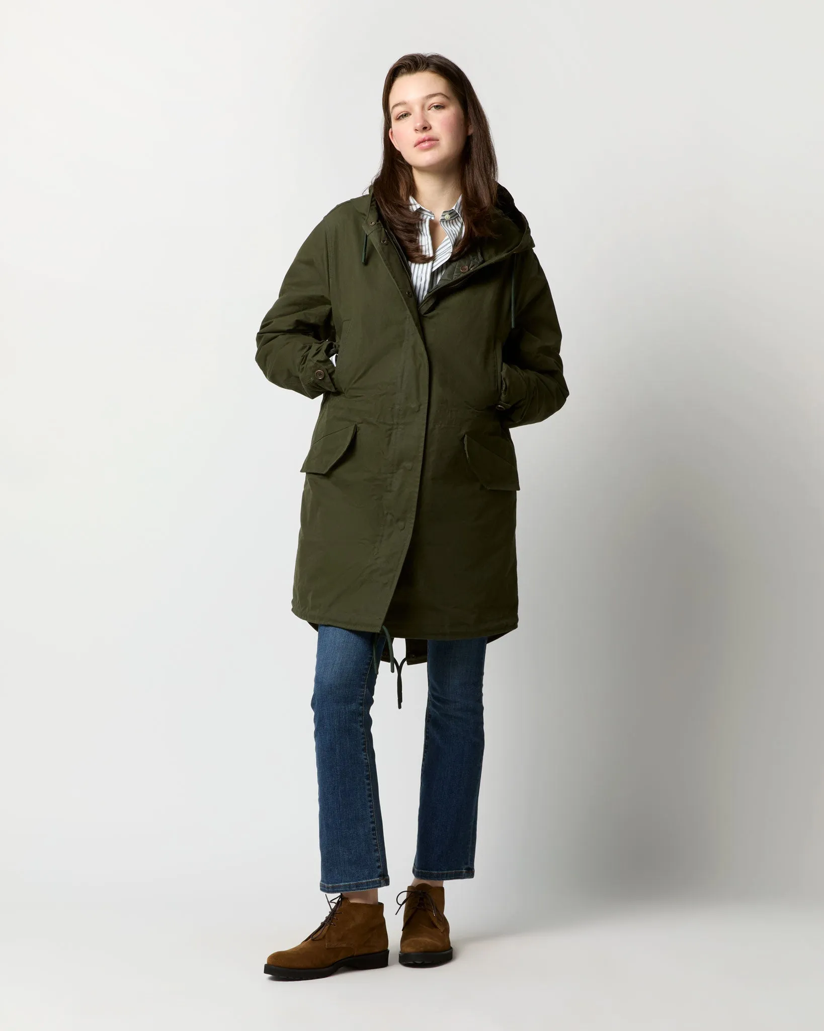 Cashpad Fishtail Parka in Forest Dry Waxed Poplin