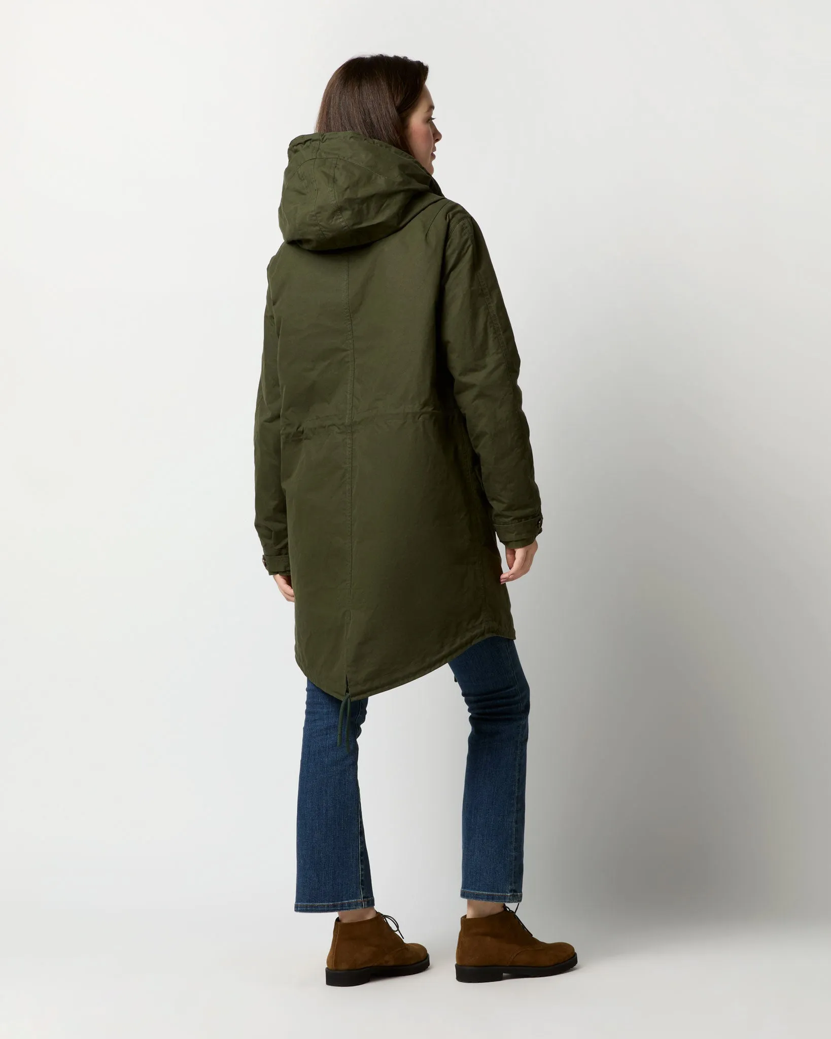 Cashpad Fishtail Parka in Forest Dry Waxed Poplin