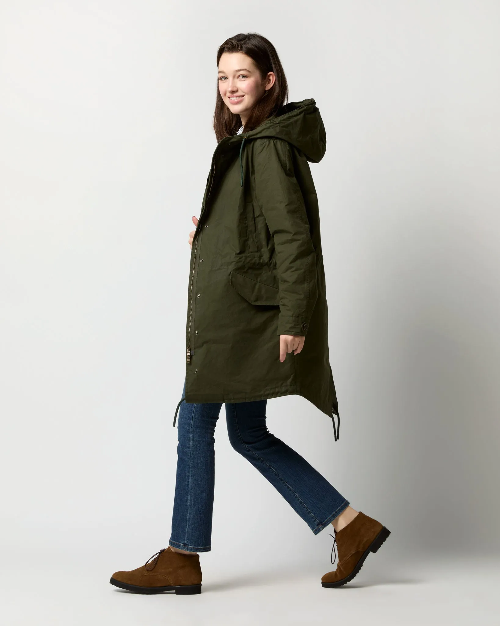 Cashpad Fishtail Parka in Forest Dry Waxed Poplin