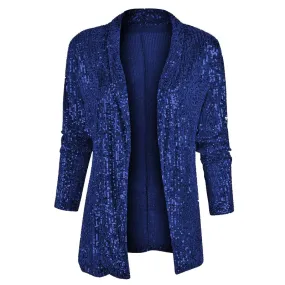 christmas outfit Joskaa Spring New Sequined Long Sleeve Mid-Length Blazer Jacket Suit Polo Collar Solid Color Coat Women Fashion Sexy Blazers