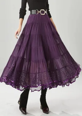 Classy Dull Purple Oversized Patchwork Chiffon Skirts Fall ML1227