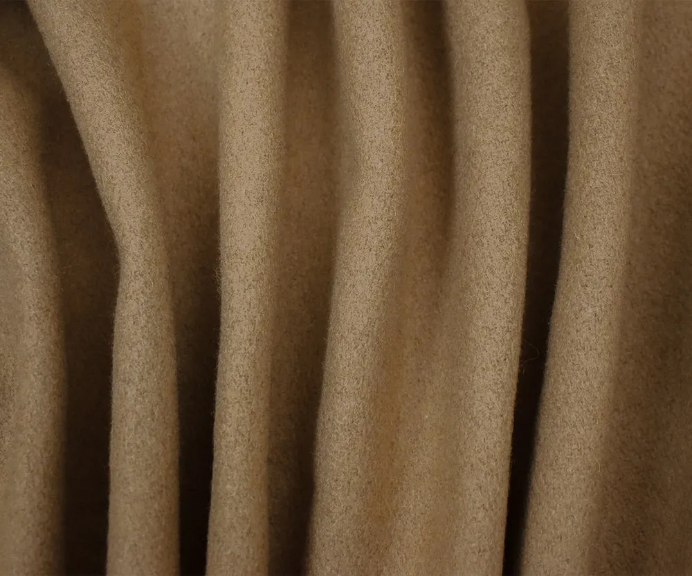 Cream Brown Wool Poly Blend Soft Brushed Woven Jacketing Fabric