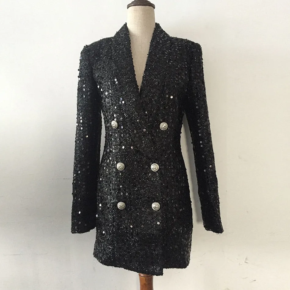 Devi Double Breasted Glitter Sequined Blazer