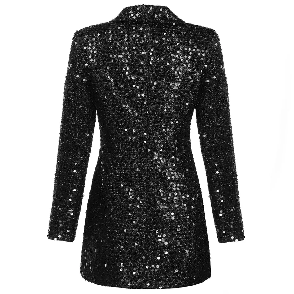 Devi Double Breasted Glitter Sequined Blazer