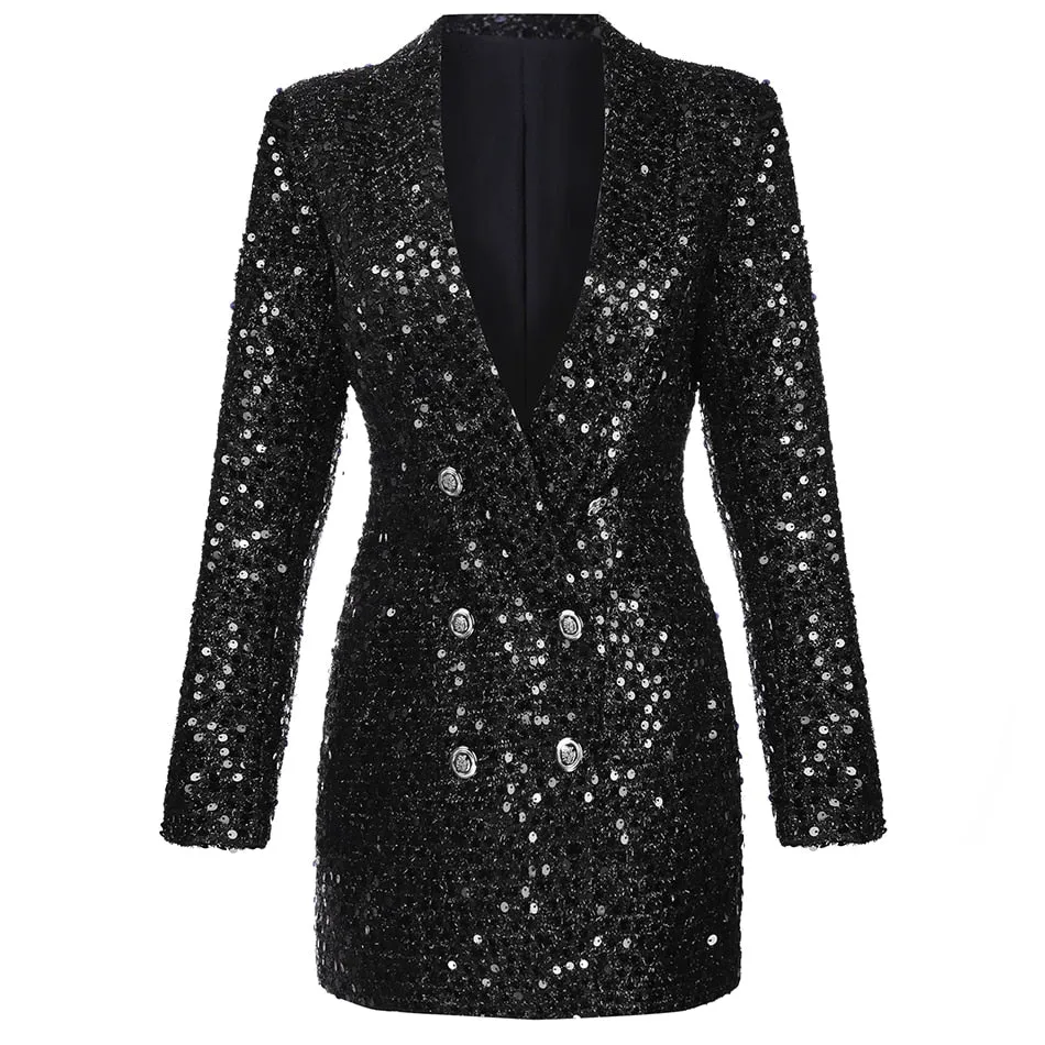 Devi Double Breasted Glitter Sequined Blazer