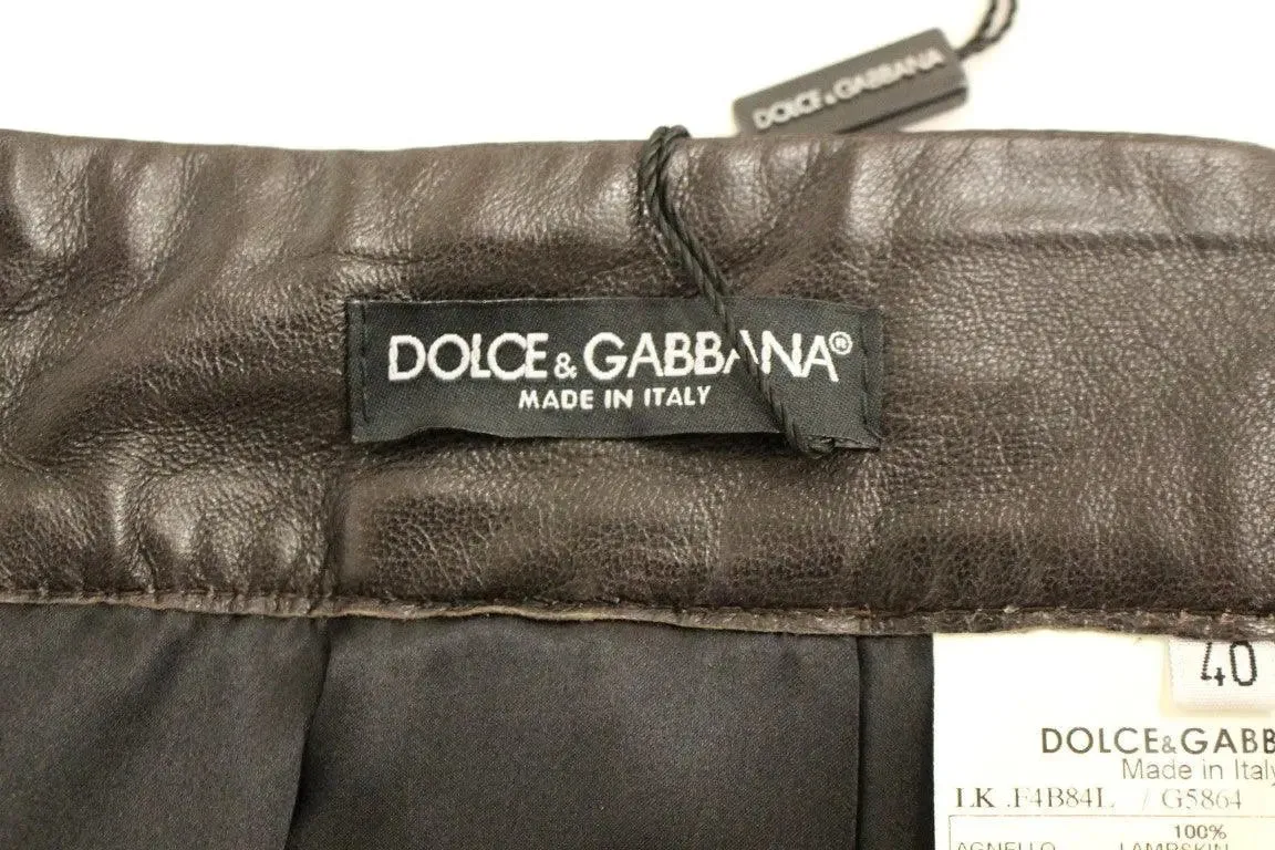 Dolce & Gabbana Brown Patchwork Leather Straight Skirt