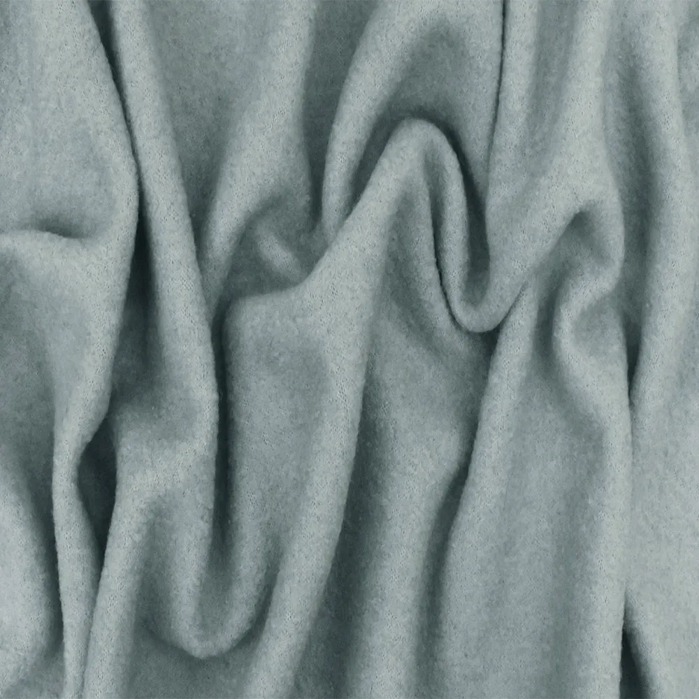 Dusty Blue Textured Poly-Wool Brushed Knit Fabric