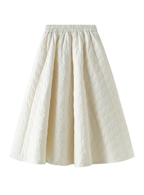 Elastic Waist Rhombus Woven Cotton Skirt