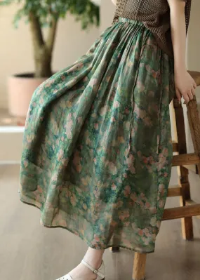 Elegant Green Wrinkled Pockets Patchwork Linen Skirts Summer LY7810