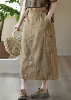 Elegant Khaki Pockets Patchwork Cotton A Line Skirts Summer LY5046