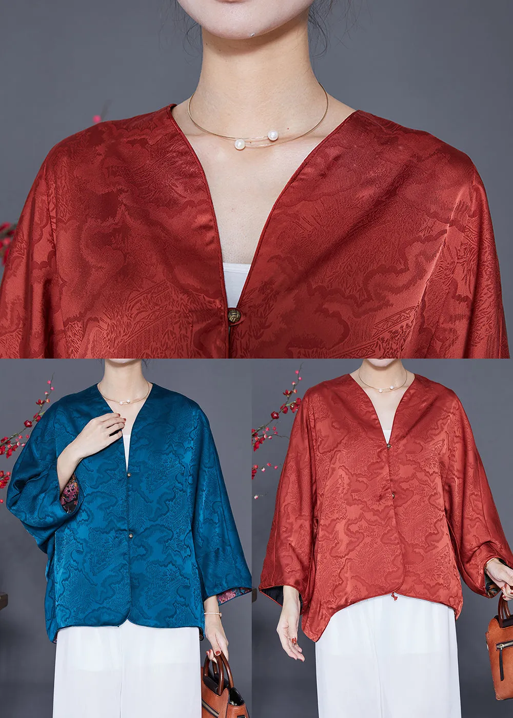 Elegant Orange Oversized Wear On Both Sides Silk Cardigans Summer LY6590