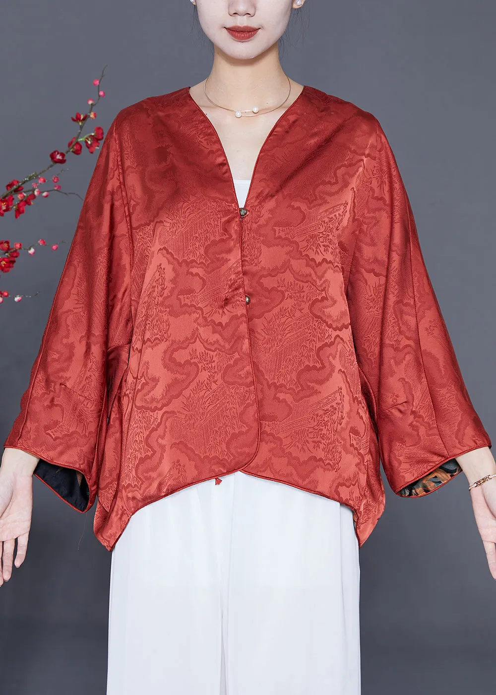 Elegant Orange Oversized Wear On Both Sides Silk Cardigans Summer LY6590