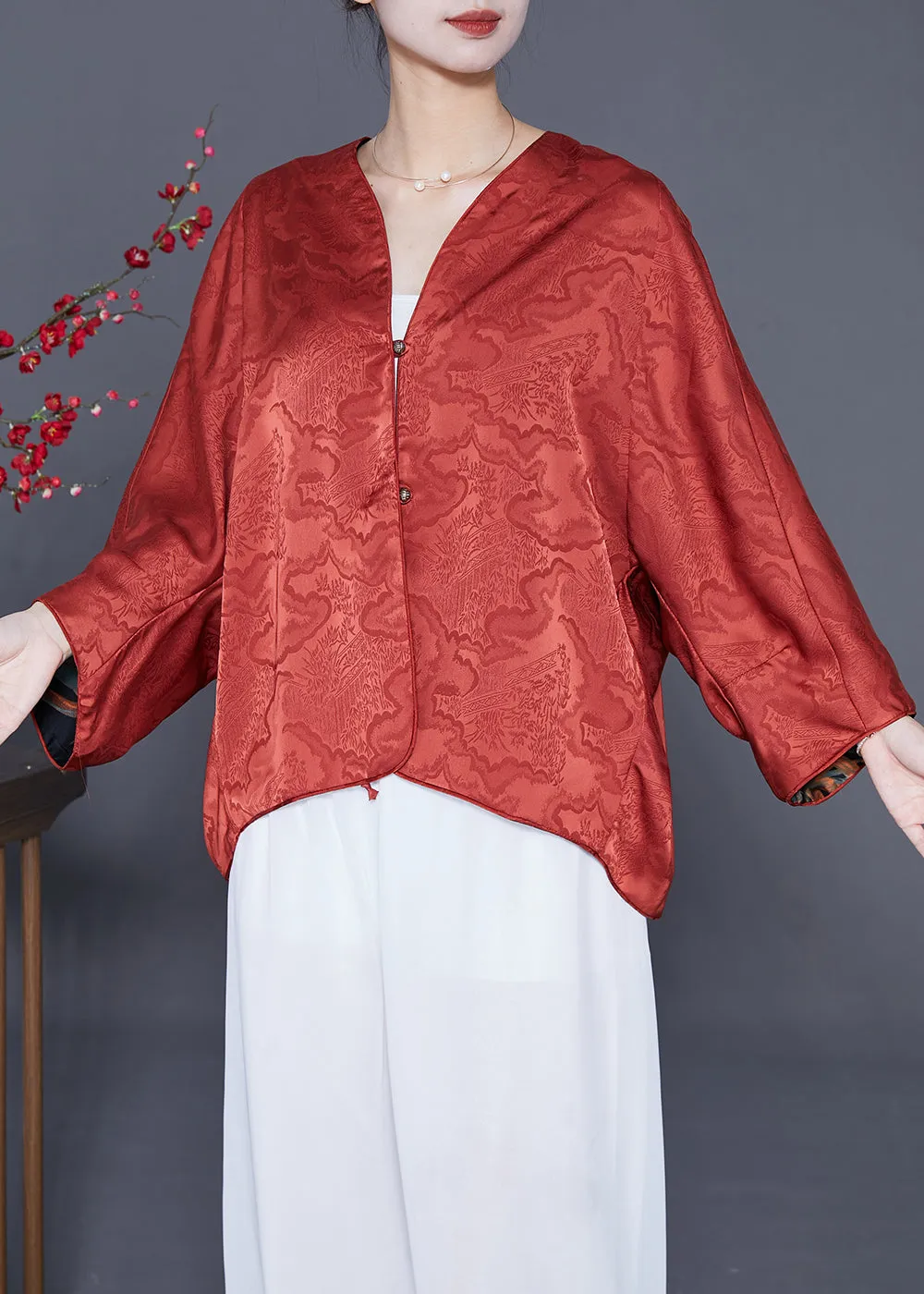 Elegant Orange Oversized Wear On Both Sides Silk Cardigans Summer LY6590