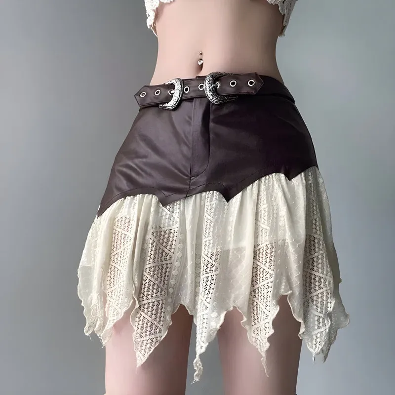 Fairy Grunge Patchwork Lace Mini Skirt