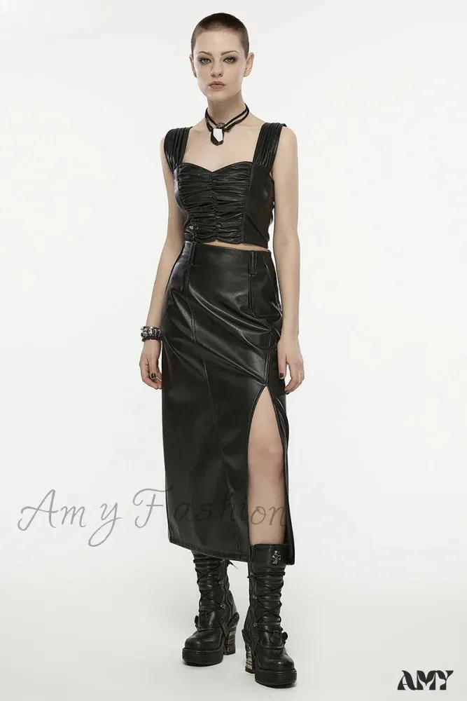 Faux Women's Split Leather Female Daily Waist Concise Skirt Fashion A-line Black High