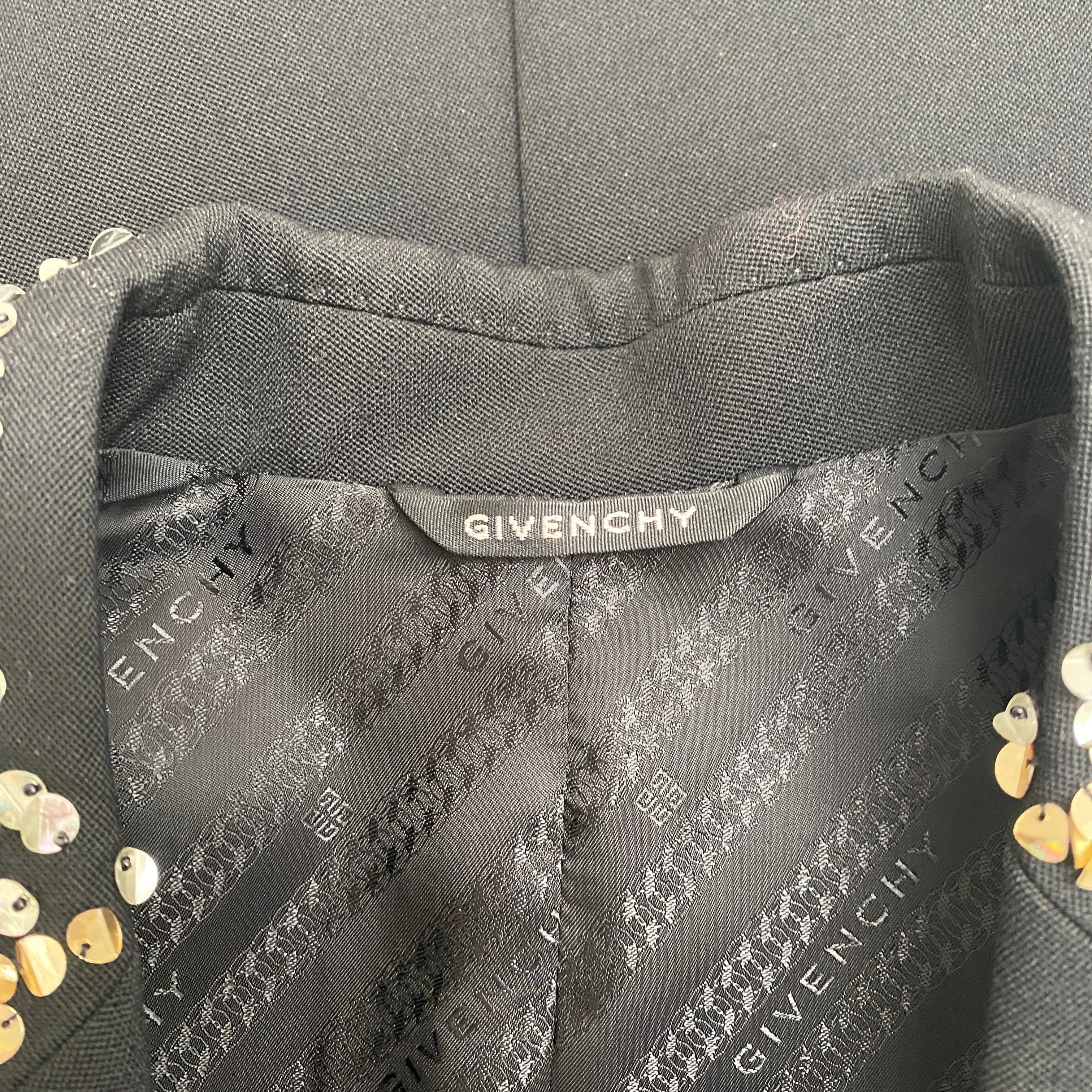 Givenchy Black Wool Blazer with Gold / Silver Sequined Collar