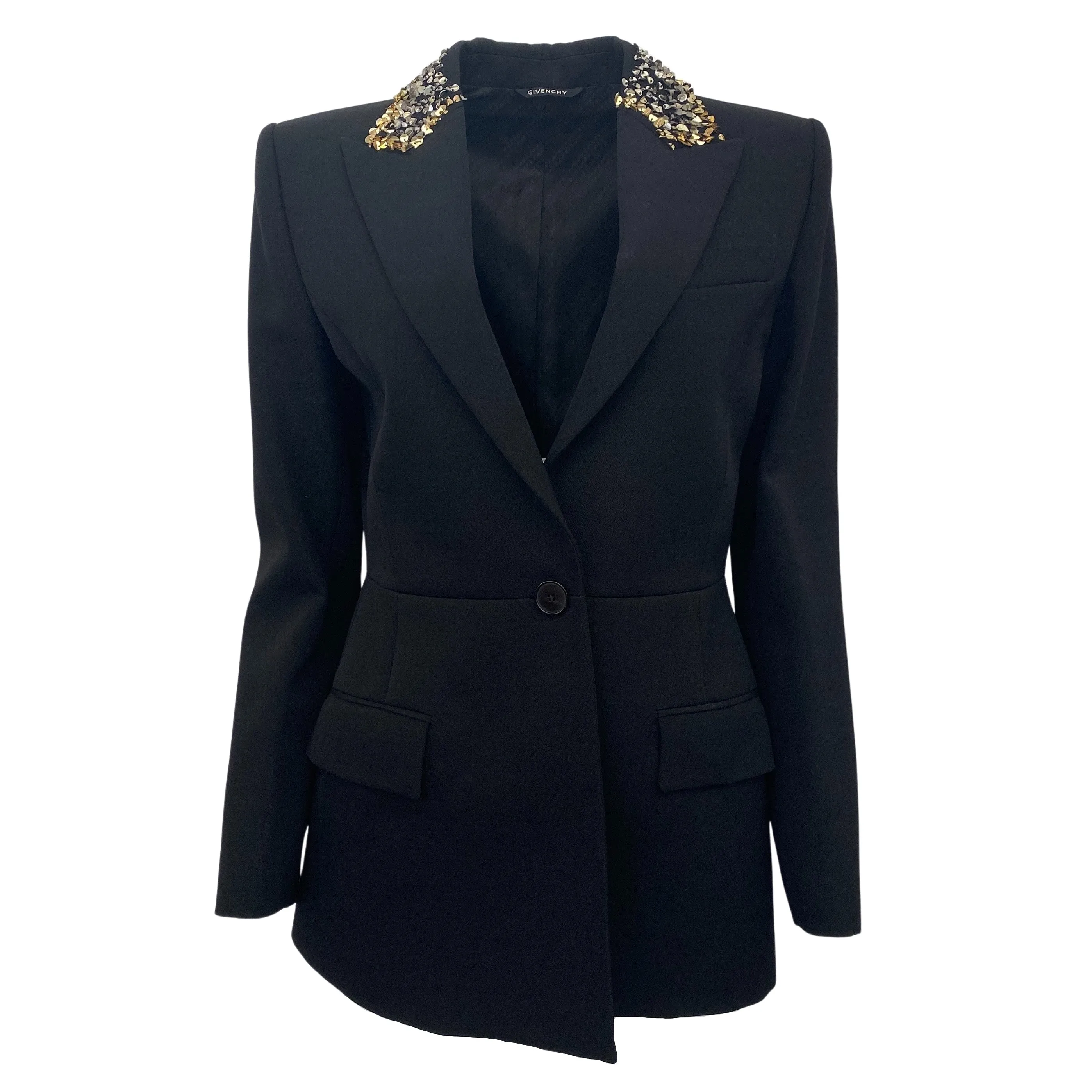 Givenchy Black Wool Blazer with Gold / Silver Sequined Collar