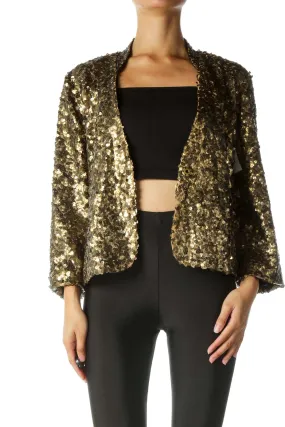 Gold Sequined Snap Button Blazer