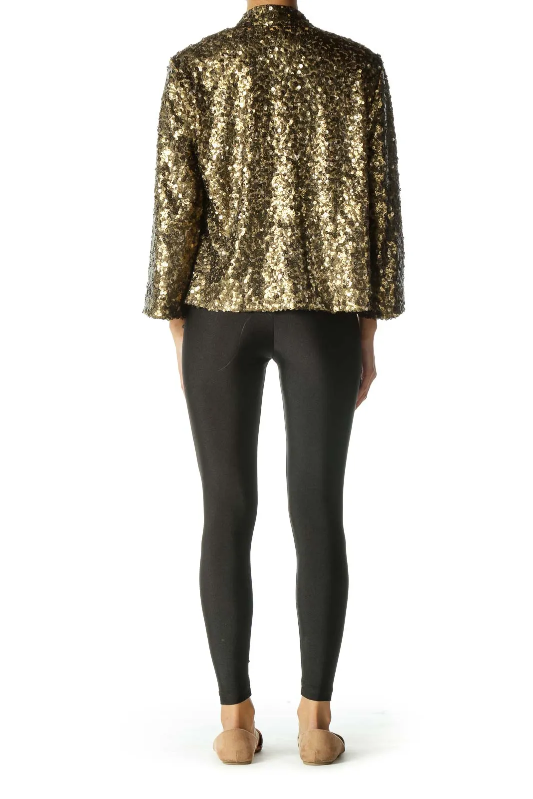 Gold Sequined Snap Button Blazer