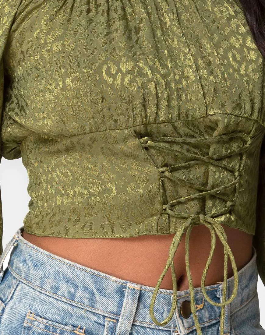 Iris Crop Top in Satin Cheetah Khaki