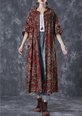 Italian Red Oversized Print Cotton Long Cardigans Summer