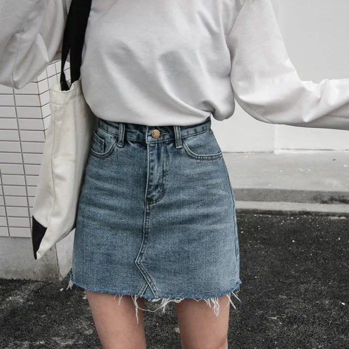 Korean Plus Size  High Waist Hip Flattering Skirt Denim Short Hong Kong A-Line Women Summer Skirt