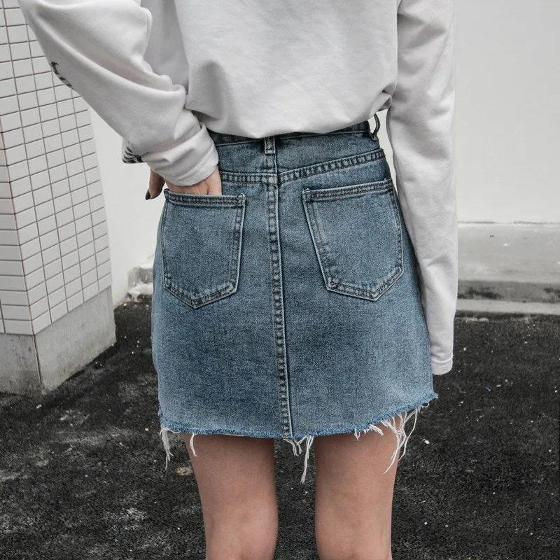 Korean Plus Size  High Waist Hip Flattering Skirt Denim Short Hong Kong A-Line Women Summer Skirt