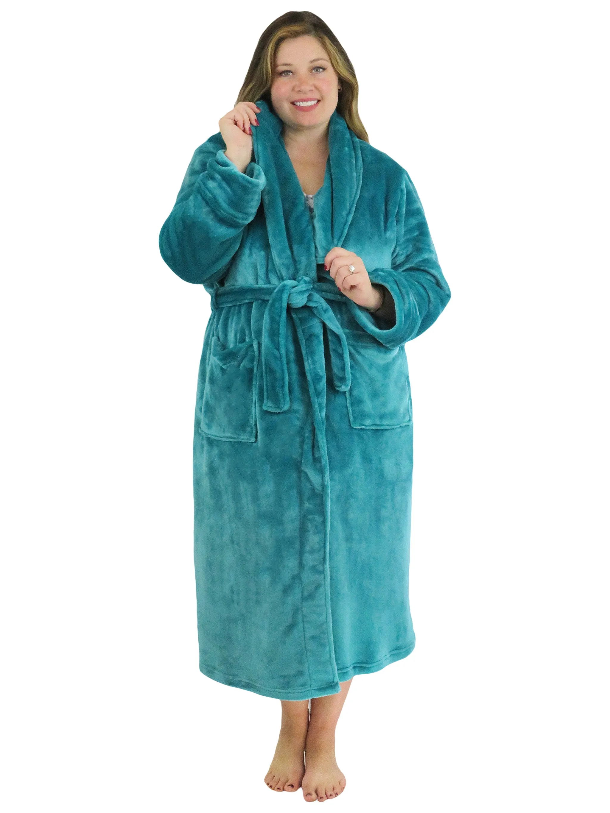 La Cera Plush Fleece Long Robe - Plus Size