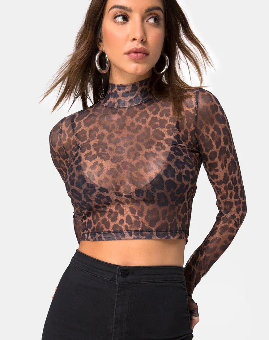 Lara Crop Top in Leopard Mesh