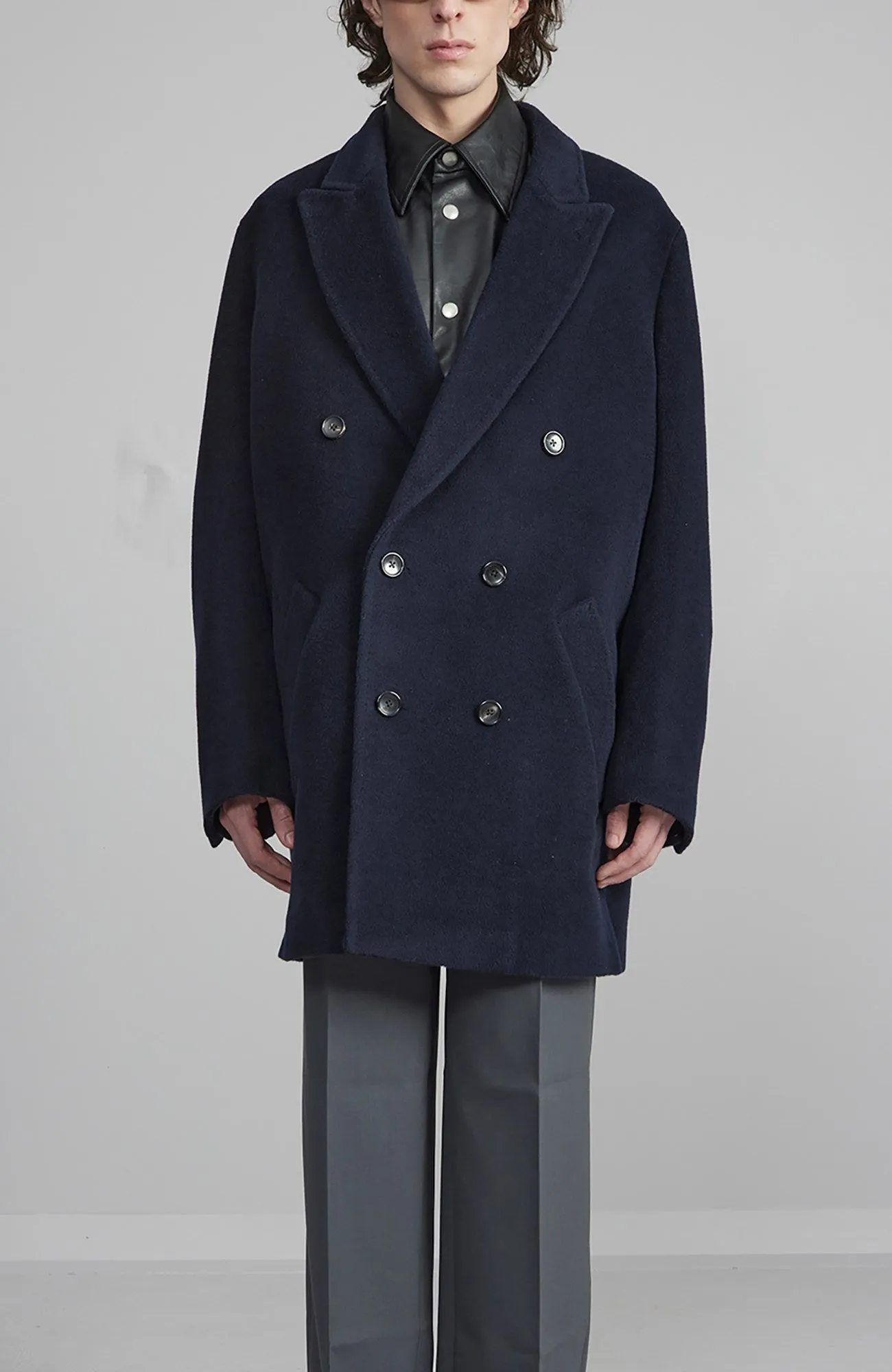 LOGAN DOUBLE BREAST NAVY WOOL TOPCOAT