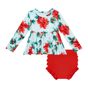 Long Sleeve Basic Peplum Top & Bloomer Set - Winter Lily