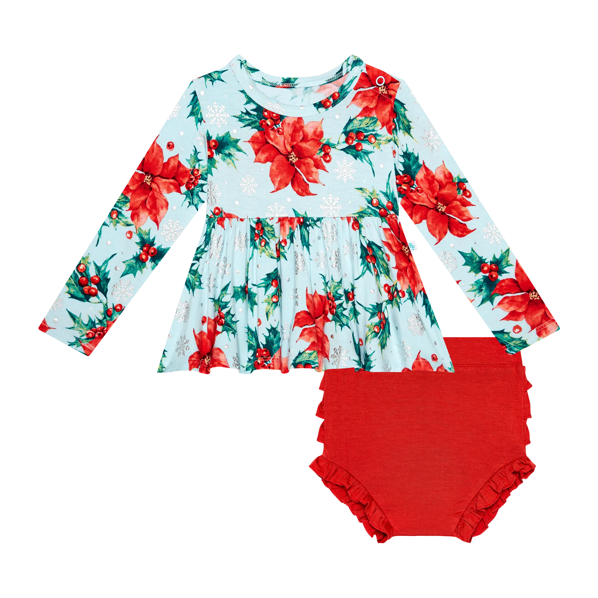 Long Sleeve Basic Peplum Top & Bloomer Set - Winter Lily