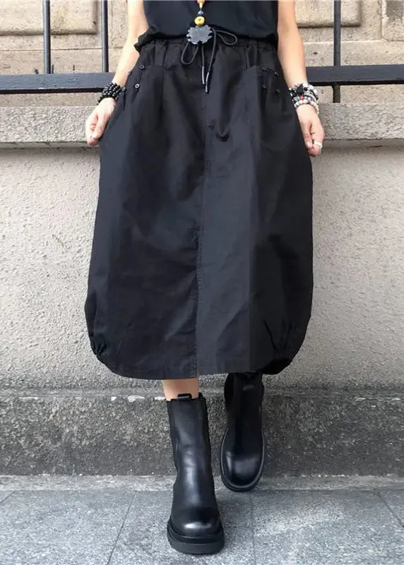 Loose Black Drawstring Patchwork Elastic Waist Lantern Skirts LY7918