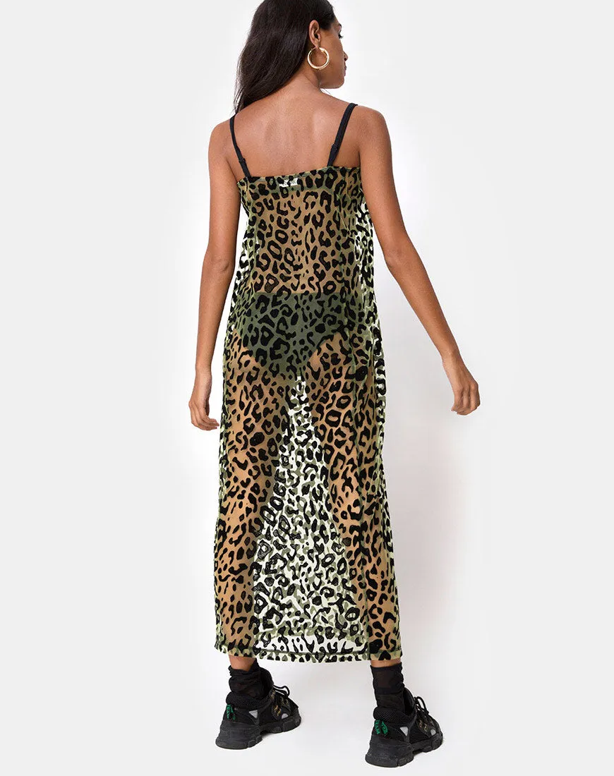 Maxine Maxi Dress in Lime Animal Flock