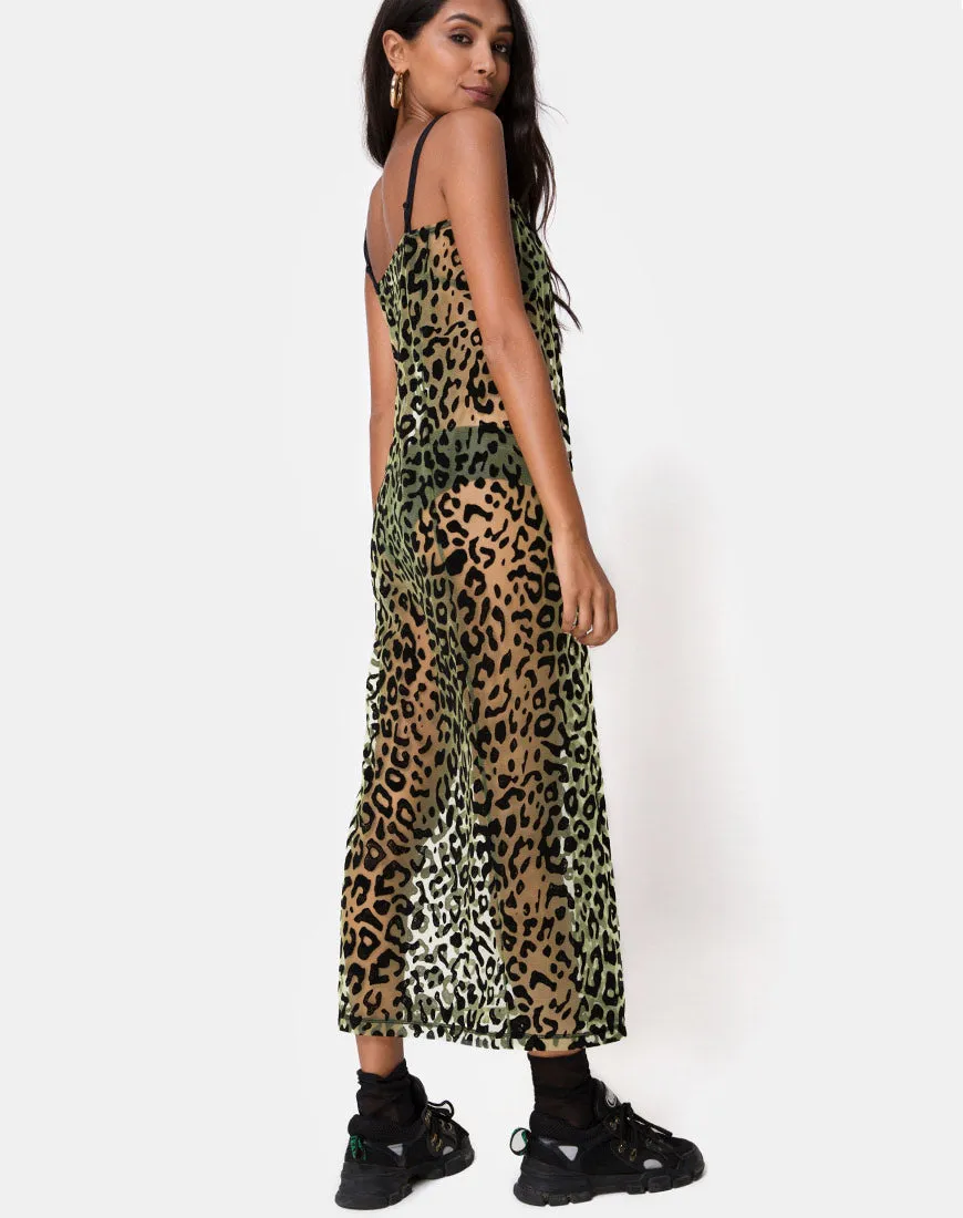 Maxine Maxi Dress in Lime Animal Flock