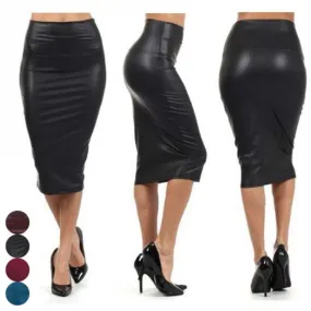 Michelle – High Waist Faux Leather Pencil Skirt