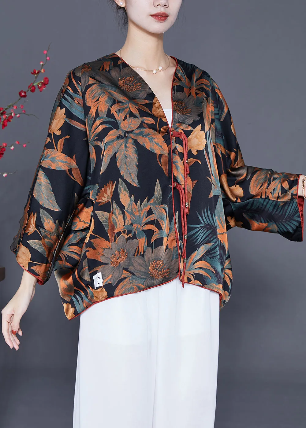 Modern Black Oversized Print Wear On Both Sides Silk Cardigans Spring