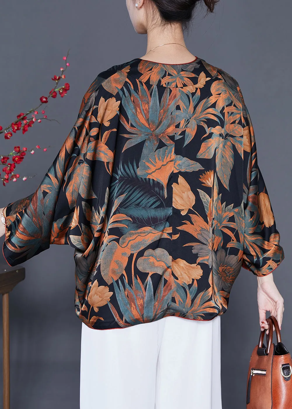 Modern Black Oversized Print Wear On Both Sides Silk Cardigans Spring