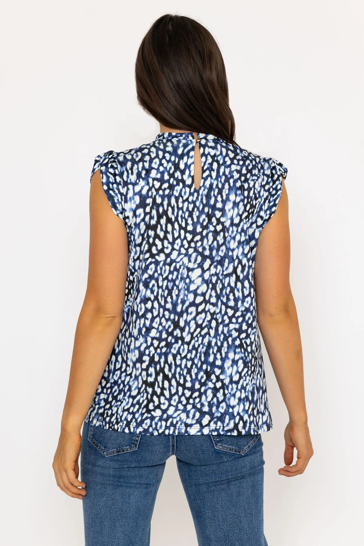 Navy Animal Print Round Neck Top