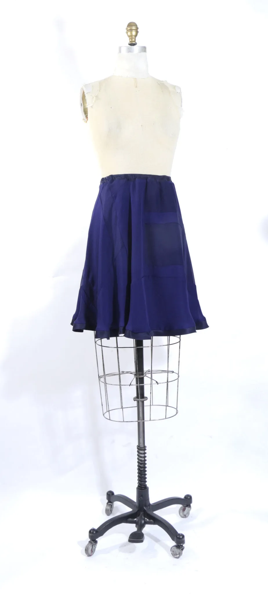 Navy Blue Patchwork Silk Chiffon Skirt